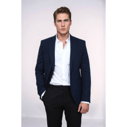 Textured Slim Fit Notch Lapel Navy Blue Men Blazer - Chadrobe