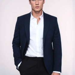 Textured Slim Fit Notch Lapel Navy Blue Men Blazer - Chadrobe