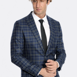 Plaid Navy Blue Men Blazer - Chadrobe