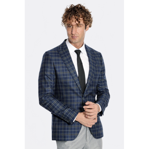 Plaid Navy Blue Men Blazer - Chadrobe