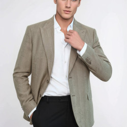 Houndstooth Pattern Wool Cream Men Blazer - Chadrobe