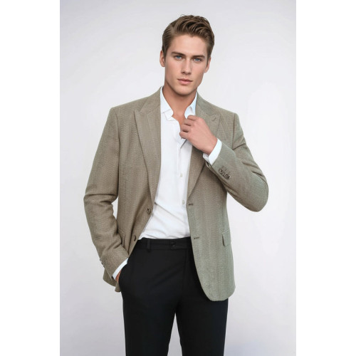 Houndstooth Pattern Wool Cream Men Blazer - Chadrobe