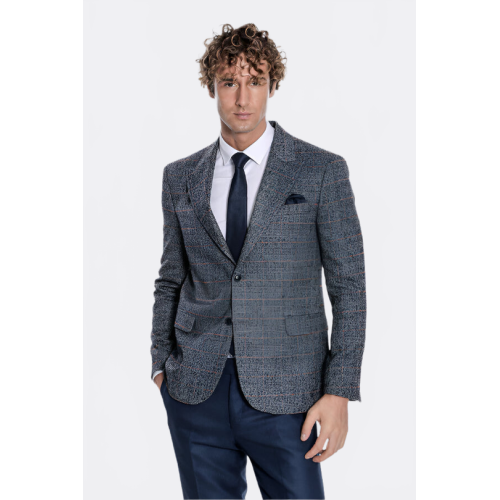 Checked Navy Blue Men Blazer - Chadrobe