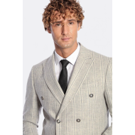 Wide Lapel Striped Double Breasted Grey Men Blazer - Chadrobe