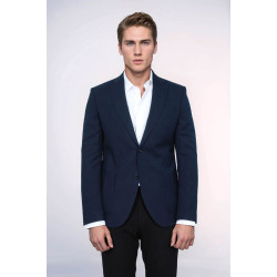Textured Slim Fit Notch Lapel Navy Blue Men Blazer - Chadrobe