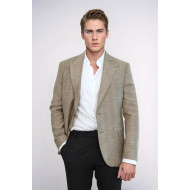 Houndstooth Pattern Wool Cream Men Blazer - Chadrobe
