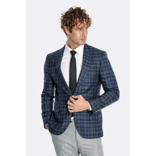 Plaid Navy Blue Men Blazer - Chadrobe