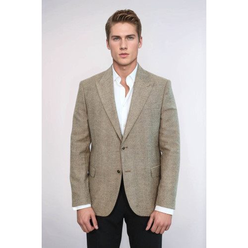 Houndstooth Pattern Wool Cream Men Blazer - Chadrobe