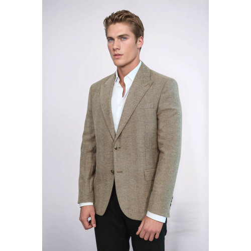 Houndstooth Pattern Wool Cream Men Blazer - Chadrobe