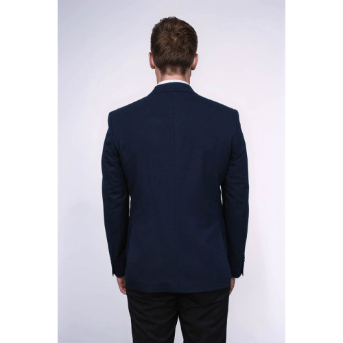 Textured Slim Fit Notch Lapel Navy Blue Men Blazer - Chadrobe