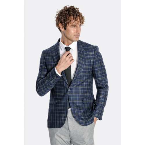 Plaid Navy Blue Men Blazer - Chadrobe