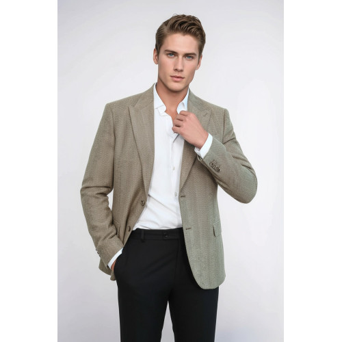 Houndstooth Pattern Wool Cream Men Blazer - Chadrobe