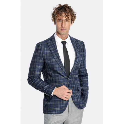 Plaid Navy Blue Men Blazer - Chadrobe