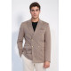 Sand Beige Pinstriped Slim Fit Double-Breasted Blazer with Gold Metal Buttons – Chadrobe