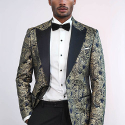 Paisley Peak Lapel Navy Blue Men Party Blazer - Chadrobe