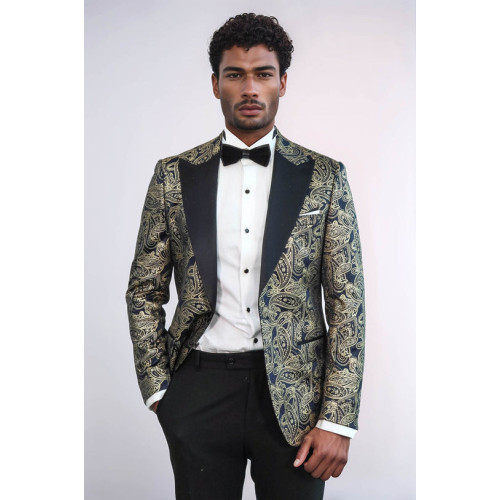 Paisley Peak Lapel Navy Blue Men Party Blazer - Chadrobe