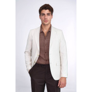 Cream Striped Linen Gold Metal Button Slim Fit Men's Blazer Jacket - Chadrobe
