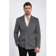 Black Pinstriped Slim Fit Double-Breasted Blazer with Silver Metal Buttons – Chadrobe