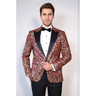 Root Pattern Peak Lapel Burgundy Men Party Blazer - Chadrobe