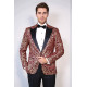 Root Pattern Peak Lapel Burgundy Men Party Blazer - Chadrobe
