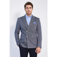 Navy Pinstriped Slim Fit Double-Breasted Blazer with Silver Metal Buttons – Chadrobe