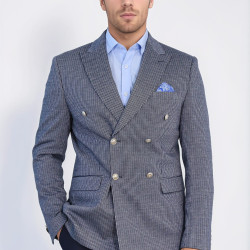 Navy Pinstriped Slim Fit Double-Breasted Blazer with Silver Metal Buttons – Chadrobe