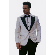 Feather Patterned Slim Fit White Men Tuxedo Blazer - Chadrobe