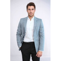 Slim-Fit Peak Lapel Blue Jacket - Chadrobe