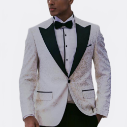 Feather Patterned Slim Fit White Men Tuxedo Blazer - Chadrobe