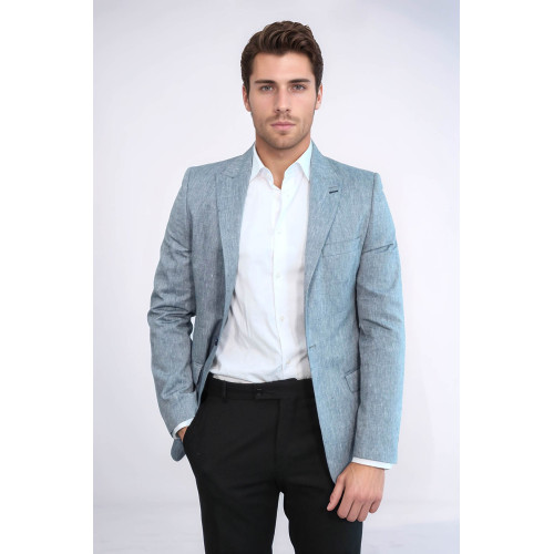 Slim-Fit Peak Lapel Blue Jacket - Chadrobe