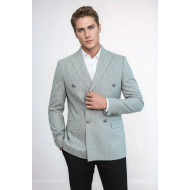 Double Breasted Slim Fit Striped Grey Men Blazer - Chadrobe