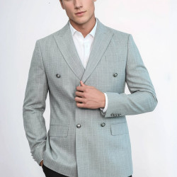 Double Breasted Slim Fit Striped Grey Men Blazer - Chadrobe