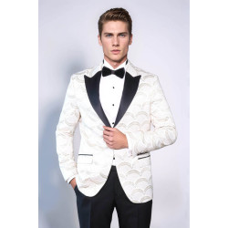 Patterned Slim Fit White Men Dinner Jacket - Chadrobe