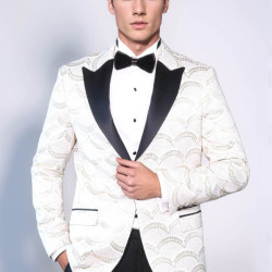 Patterned Slim Fit White Men Dinner Jacket - Chadrobe