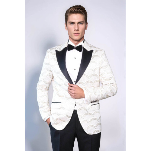 Patterned Slim Fit White Men Dinner Jacket - Chadrobe