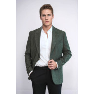 Houndstooth Pattern Wool Green Men Blazer - Chadrobe