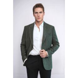 Houndstooth Pattern Wool Green Men Blazer - Chadrobe