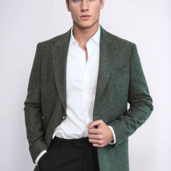 Houndstooth Pattern Wool Green Men Blazer - Chadrobe