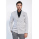 Grey Pinstriped Slim Fit Double-Breasted Blazer with Silver Metal Buttons – Chadrobe