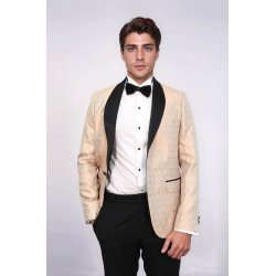 Pentagon Patterned Shawl Lapel Cream Men Dinner Jacket - Chadrobe