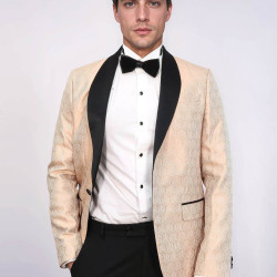 Pentagon Patterned Shawl Lapel Cream Men Dinner Jacket - Chadrobe