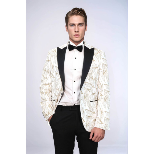 Glittery Slim Fit White Men Wedding Groom Tuxedo Jacket - Chadrobe