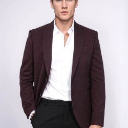 Textured Slim Fit Notch Lapel Burgundy Men Blazer - Chadrobe