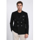 Black Solid Slim Fit Double-Breasted Blazer with Silver Metal Buttons – Chadrobe