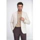 Beige Herringbone Pattern Gold Metal Button Slim Fit Men's Blazer Jacket - Chadrobe