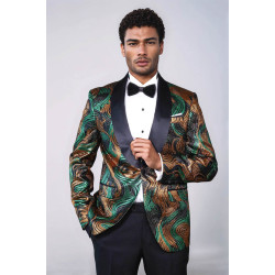 Gold-Green Patterned Over Black Men Stage Performers Jacket - Chadrobe