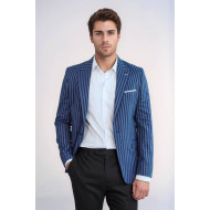 Striped Blue Slim-Fit Blazer - Chadrobe