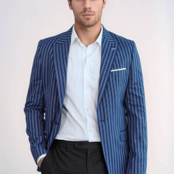 Striped Blue Slim-Fit Blazer - Chadrobe