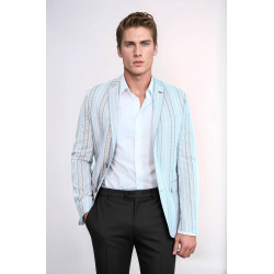 Slim Fit Striped Blue Men Blazer - Chadrobe