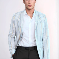 Slim Fit Striped Blue Men Blazer - Chadrobe